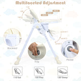 NNECW Baby Foldable Convertible High Chair with Adjustable Height Recline-Beige