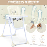 NNECW Baby Foldable Convertible High Chair with Adjustable Height Recline-Beige
