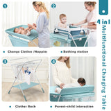NNECW Portable Multi-purpose Diaper Station with Storage Rack and Adjustable Heights for Kids-Blue