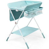 NNECW Portable Multi-purpose Diaper Station with Storage Rack and Adjustable Heights for Kids-Blue