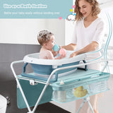 NNECW Portable Multi-purpose Diaper Station with Storage Rack and Adjustable Heights for Kids-Blue
