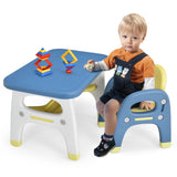 NNECW 2 Piece Kids Table & Chair Set with Building Blocks for Kids 1-5