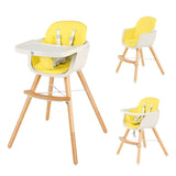 NNECW 3 in 1 Baby High Chair with Adjustable Legs and Tray for Dining-Yellow