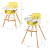 NNECW 3 in 1 Baby High Chair with Adjustable Legs and Tray for Dining-Yellow