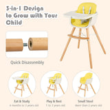 NNECW 3 in 1 Baby High Chair with Adjustable Legs and Tray for Dining-Yellow