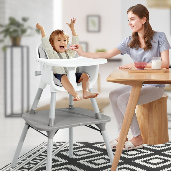 NNECW 5-in-1 Multifunctional Convertible Baby Highchair with Harness & Removable Tray-Grey