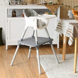 NNECW 5-in-1 Multifunctional Convertible Baby Highchair with Harness &amp Removable Tray-Grey