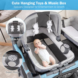 NNECW 4-IN-1 Blue Baby Portacot with Carry Bag & Foldable Bassinet