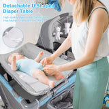 NNECW 4-IN-1 Blue Baby Portacot with Carry Bag & Foldable Bassinet