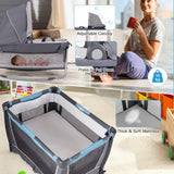 NNECW 4-IN-1 Blue Baby Portacot with Carry Bag & Foldable Bassinet