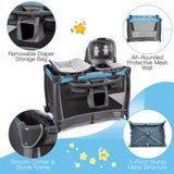 NNECW 4-IN-1 Blue Baby Portacot with Carry Bag & Foldable Bassinet