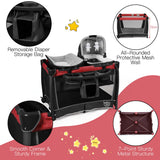NNECW 4-IN-1Red Baby Portacot with Carry Bag & Foldable Bassinet
