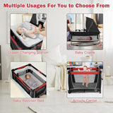 NNECW 4-IN-1Red Baby Portacot with Carry Bag & Foldable Bassinet