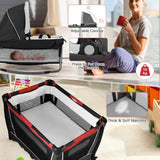 NNECW 4-IN-1Red Baby Portacot with Carry Bag & Foldable Bassinet