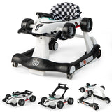 NNECW 4-in-1 Foldable Activity Car Walker with Adjustable Height and Speed-White