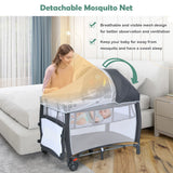 NNECW 3-in-1 Baby Crib with Foldable Canopy & Changing Table