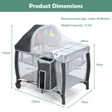 NNECW 3-in-1 Baby Crib with Foldable Canopy & Changing Table