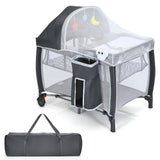 NNECW 3-in-1 Baby Crib with Foldable Canopy & Changing Table