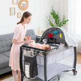 NNECW 3-in-1 Baby Crib with Foldable Canopy & Changing Table
