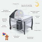 NNECW 3-in-1 Baby Crib with Foldable Canopy & Changing Table