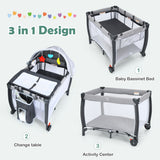 NNECW 3-in-1 Baby Crib with Foldable Canopy & Changing Table
