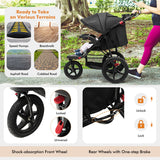 NNECW Jogging Baby Stroller with Canopy and Backrest for Babier-Black