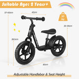 NNECW Balance Bike with Adjustable Handlebar and Seat for Toddler and Kids-Black