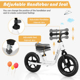 NNECW Balance Bike with Adjustable Handlebar and Seat for Toddler and Kids-White