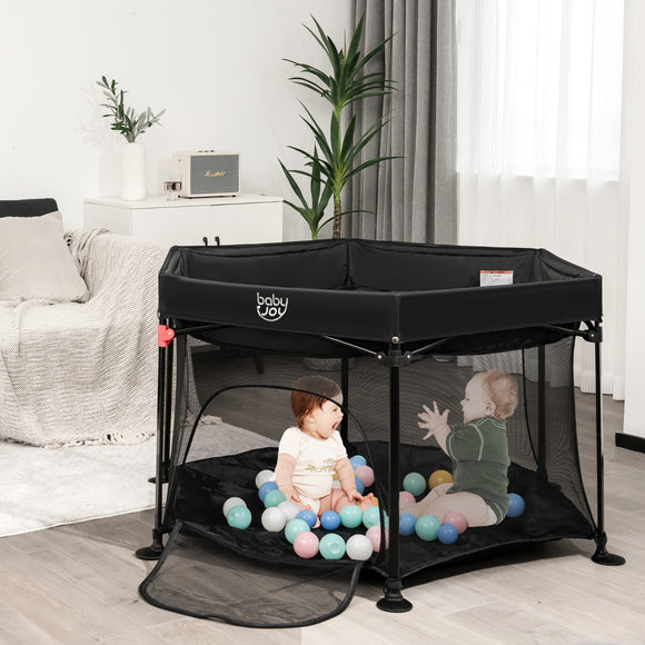 NNECW Portable Baby Playpen with Removable Canopy for Indoor & Outdoor Black