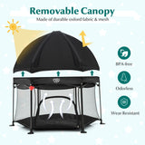 NNECW Portable Baby Playpen with Removable Canopy for Indoor & Outdoor Black
