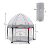NNECW Portable Baby Playpen with Removable Canopy for Indoor & Outdoor Gray