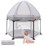 NNECW Portable Baby Playpen with Removable Canopy for Indoor & Outdoor Gray