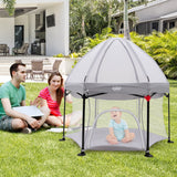 NNECW Portable Baby Playpen with Removable Canopy for Indoor & Outdoor Gray