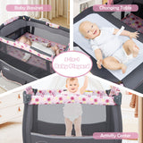 NNECW 3 in 1 Portable Baby Cot with Hanging Toys & Music Center