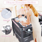 NNECW 3 in 1 Portable Baby Cot with Hanging Toys & Music Center