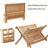 NNETM High Quality Natural Bamboo Dish Rack - Foldable and Compact