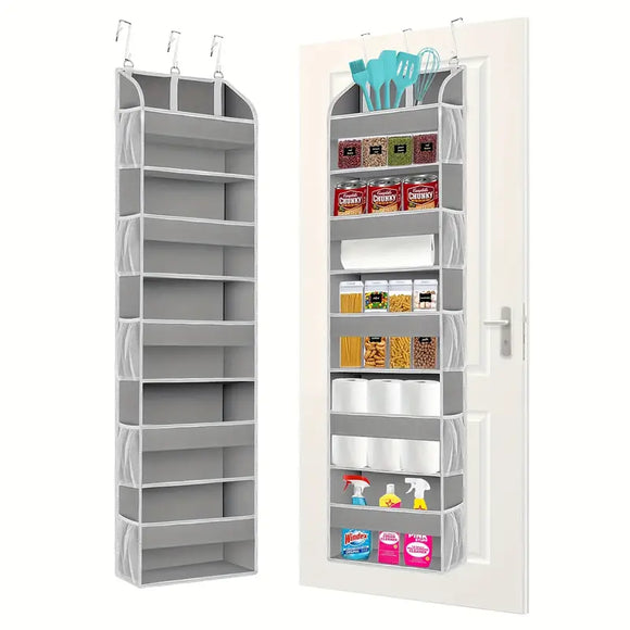 NNETM 5-Shelf Over-the-Door Organizer with 10 Large Pockets - Light Gray