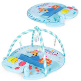 NNECW 4-in-1 Activity Play Mat with 5 Hanging Sensory Toys for Infant Blue