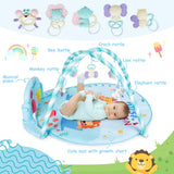 NNECW 4-in-1 Activity Play Mat with 5 Hanging Sensory Toys for Infant Blue
