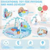 NNECW 4-in-1 Activity Play Mat with 5 Hanging Sensory Toys for Infant Blue