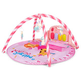 NNECW 4-in-1 Activity Play Mat with 5 Hanging Sensory Toys for Infant Pink