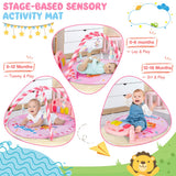 NNECW 4-in-1 Activity Play Mat with 5 Hanging Sensory Toys for Infant Pink
