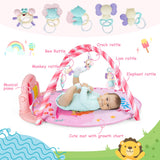 NNECW 4-in-1 Activity Play Mat with 5 Hanging Sensory Toys for Infant Pink