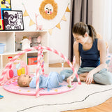 NNECW 4-in-1 Activity Play Mat with 5 Hanging Sensory Toys for Infant Pink