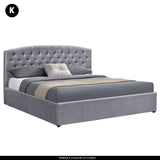 NNEDPE King Fabric Gas Lift Storage Bed Frame with Headboard - Dark Grey
