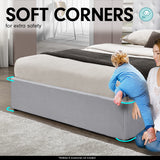 NNEDPE King Size Fabric Gas Lift Storage Bed Frame w/ Headboard Light Grey