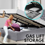 NNEDPE Queen Linen Fabric Gas Lift Storage Bed Frame w/ Headboard - Dark Grey