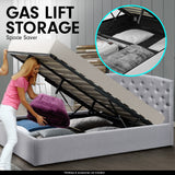 NNEDPE Queen Linen Fabric Gas Lift Storage Bed Frame w/ Headboard Light Grey