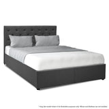 NNEDPE King Fabric Gas Lift Bed Frame with Headboard - Dark Grey