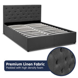 NNEDPE Double Fabric Gas Lift Bed Frame with Headboard - Dark Grey